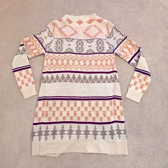 LLove Long Cardigan Sweater Womens Size Medium Large Beige Peach Open Front Knit - Picture 3 of 12